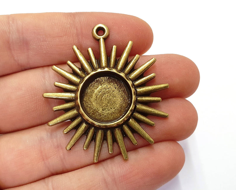 Sun Charms Blank Bezel Resin Bezel Mosaic Mountings Antique Bronze Plated Charms (46x41mm)( 16 mm Bezel Inner Size)  G19769