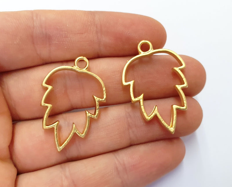 2 Pine Charms Bezel Resin Bezel Mosaic Mountings Gold Plated Charms (34x23mm) G19770