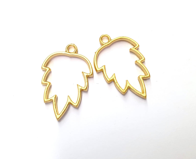 2 Pine Charms Bezel Resin Bezel Mosaic Mountings Gold Plated Charms (34x23mm) G19770