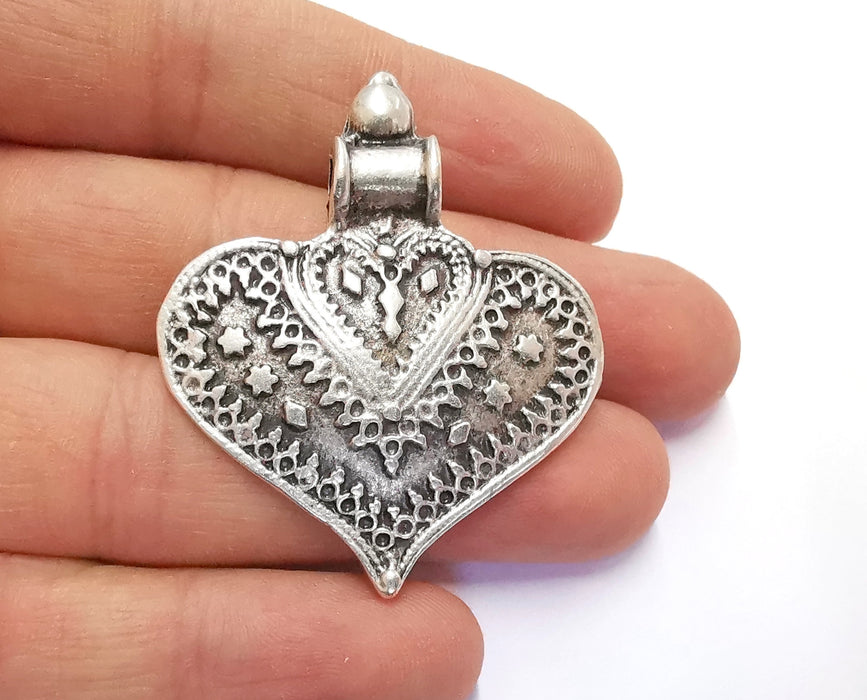 2 Heart Pendant Antique Silver Plated Pendant (51x43mm)  G20191