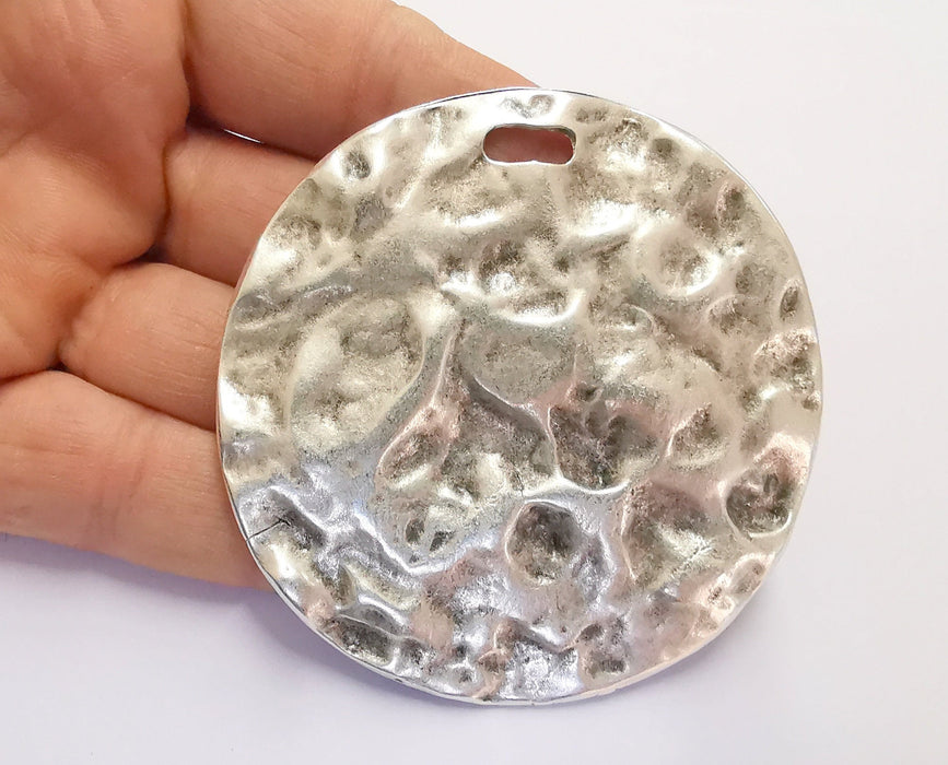 Hammered Pendant Antique Silver Plated Pendant (74mm)  G20762