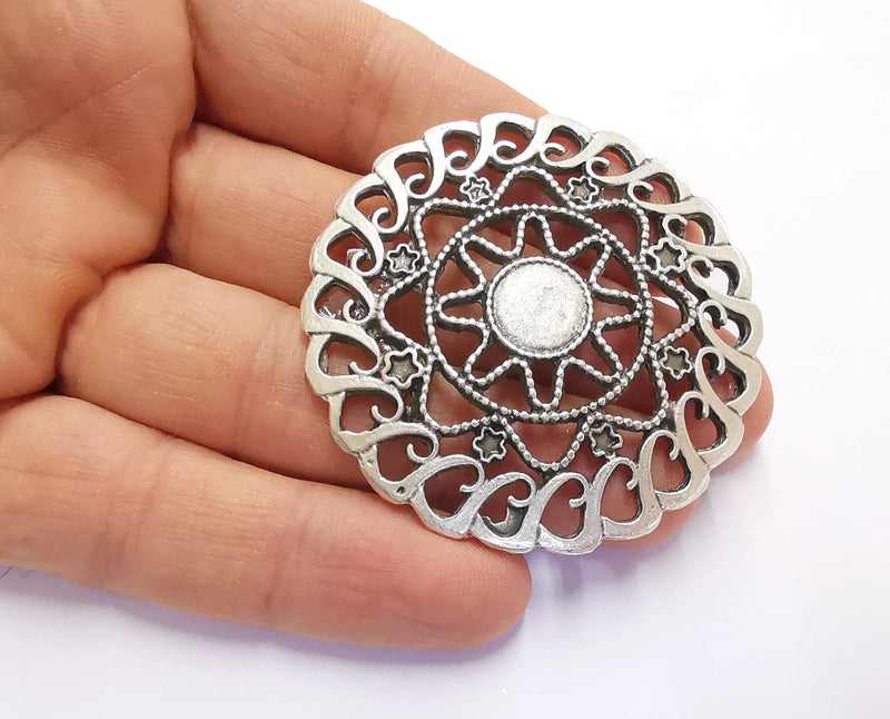 Flower Silver Charms Antique Silver Plated Charms (57mm)  G20198