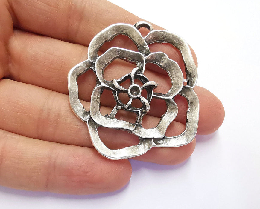 Rose Silver Charms Antique Silver Plated Charms (51x47mm)  G20199