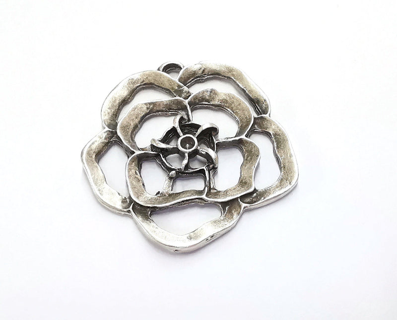 Rose Silver Charms Antique Silver Plated Charms (51x47mm)  G20199