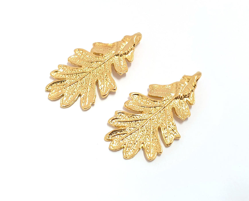 Leaf Charms Double sided (Both Side Same) Gold Plated Charms Pendant (47x26mm) G19786