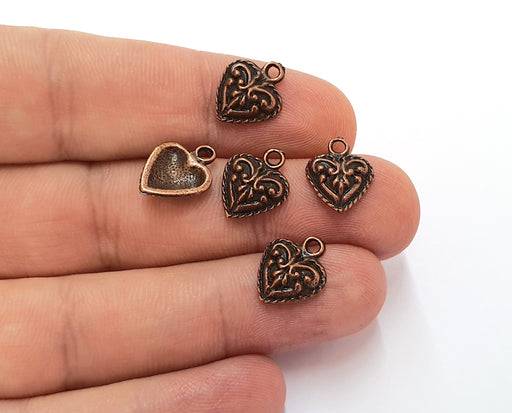 10 Heart Charms Antique Copper Plated Charms (14x11mm)  G19787