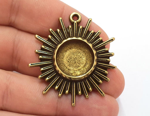 Sun Charms Blank Bezel Resin Bezel Mosaic Mountings Antique Bronze Plated Charms (43x40mm)( 16 mm Bezel Inner Size)  G19791