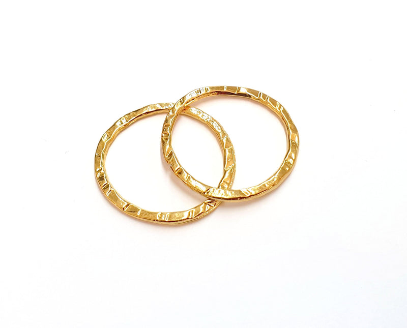 5 Hammered Circle Findings Shiny Gold Plated Circle (30 mm)  G19792