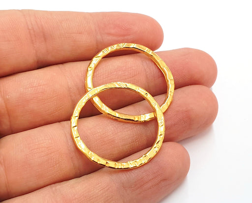 5 Hammered Circle Findings Shiny Gold Plated Circle (30 mm)  G19792