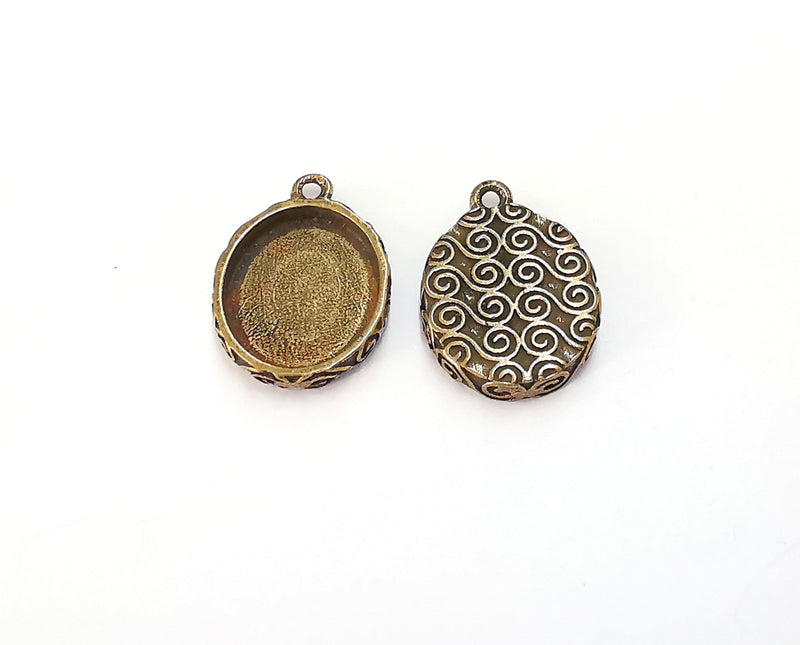 4 Charms Blank Bezel Resin Bezel Mosaic Mountings Antique Bronze Plated Charms (25x18mm)( 18x15 mm Bezel Inner Size)  G20221