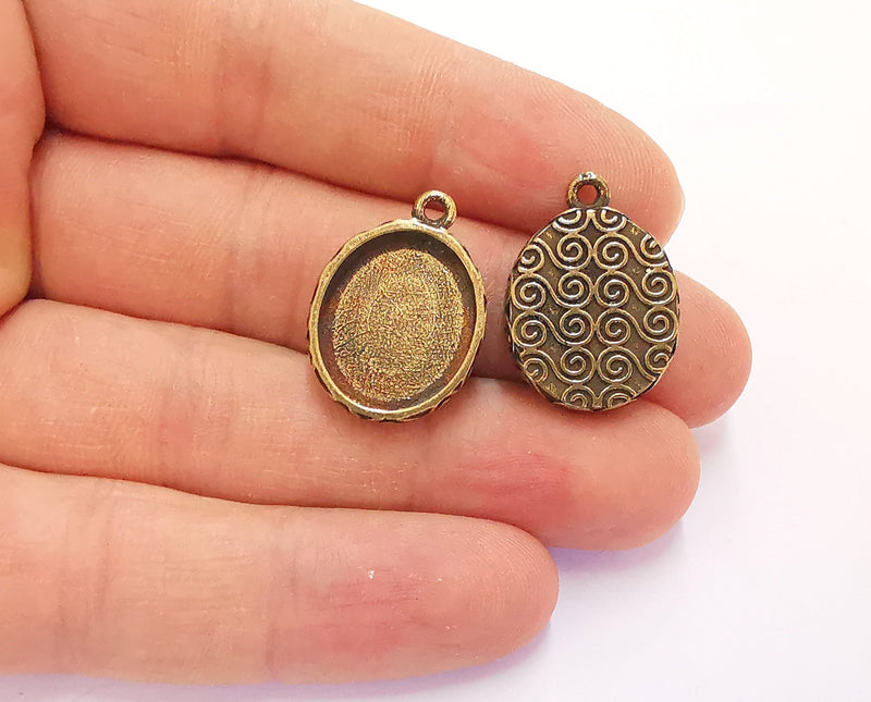 4 Charms Blank Bezel Resin Bezel Mosaic Mountings Antique Bronze Plated Charms (25x18mm)( 18x15 mm Bezel Inner Size)  G20221