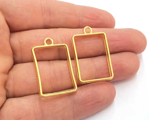 2 Rectangle Bezel Charms Gold Plated Charms (33x20mm) G19821