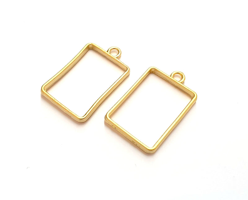 2 Rectangle Bezel Charms Gold Plated Charms (33x20mm) G19821