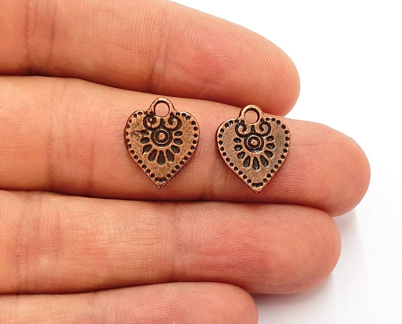 10 Heart Charms Antique Copper Plated Charms (15x13mm)  G19827