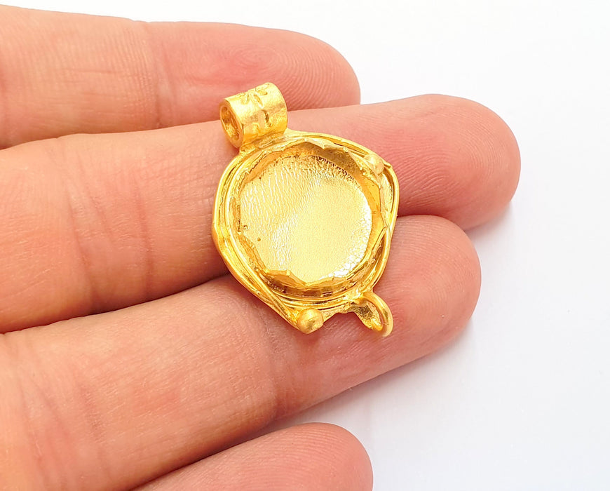 Gold Pendant Blank Brass Bezel Base Setting Necklace Blank Mountings Gold Plated Brass (15 mm blank) G19829