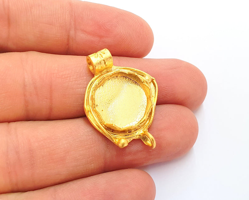 Gold Pendant Blank Brass Bezel Base Setting Necklace Blank Mountings Gold Plated Brass (15 mm blank) G19829