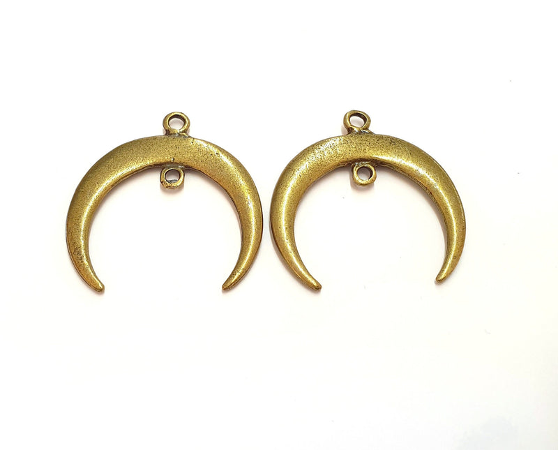 2 Crescent Charm Connector Moon Charm Antique Bronze Plated Pendants  (40x38mm)  G19831