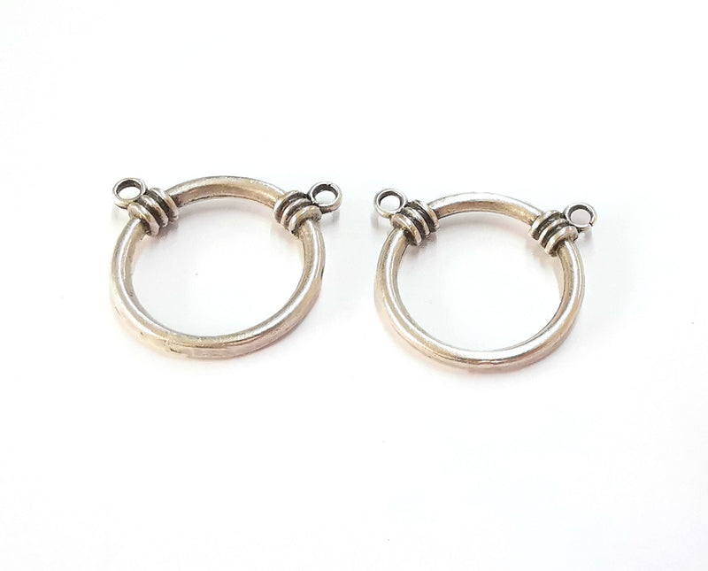 2 Charms Connector Antique Silver Plated Charms (28mm) G20242