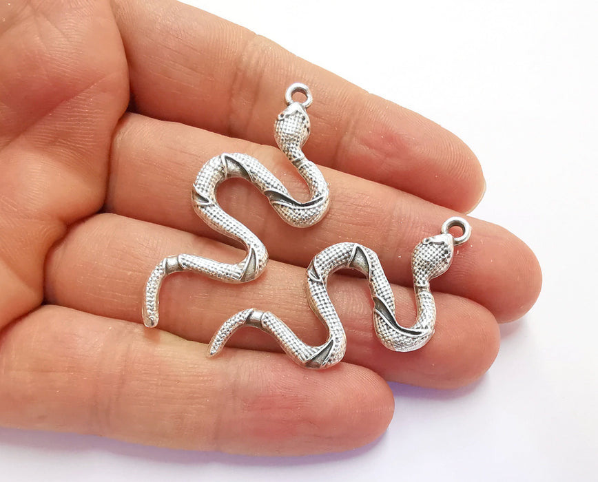 4 Snake Charms Antique Silver Plated Charms (49x23mm)  G20246