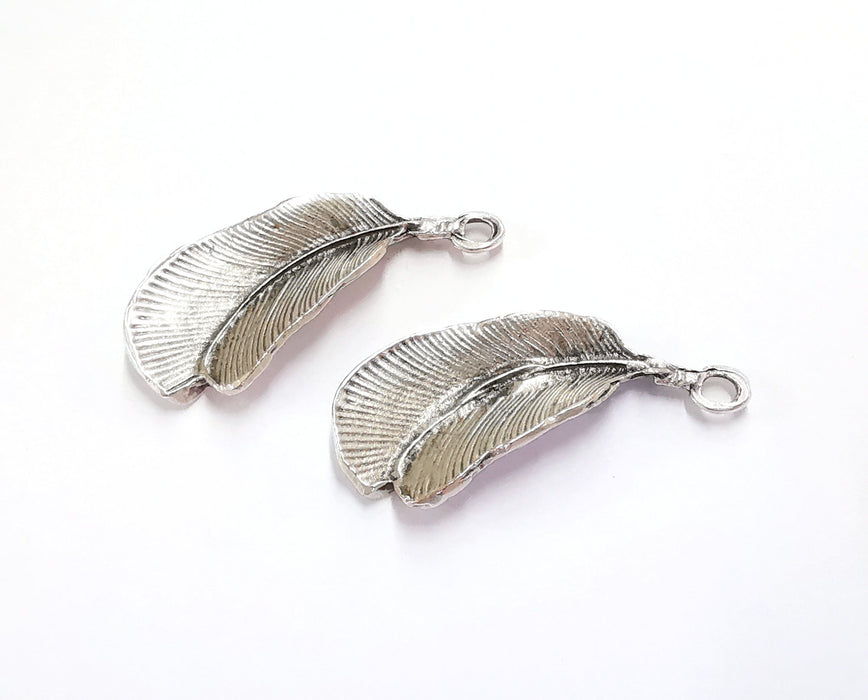 2 Feather Charm Antique Silver Plated Charms (41x18 mm)  G20247