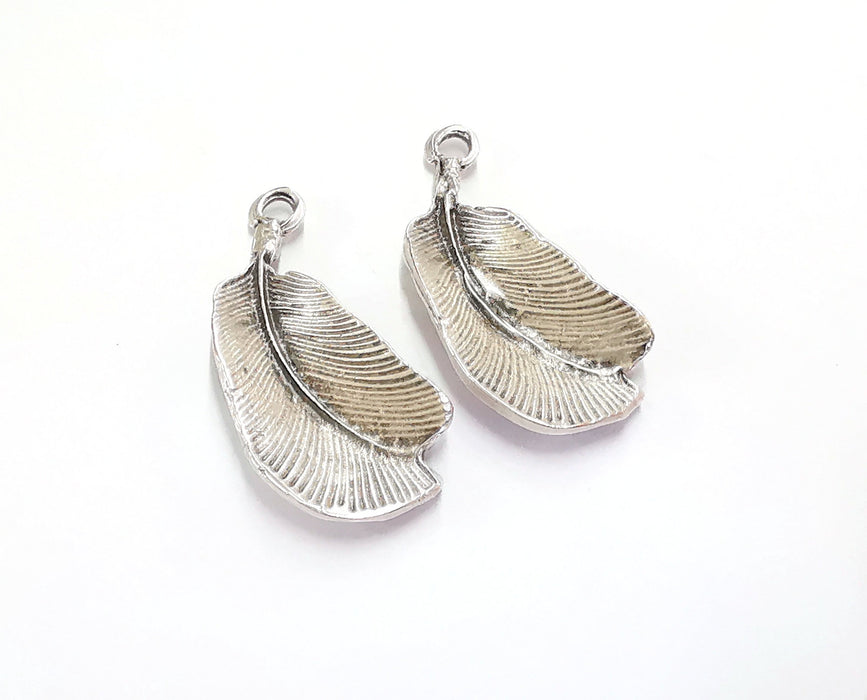 2 Feather Charm Antique Silver Plated Charms (41x18 mm)  G20247