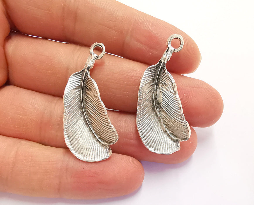 2 Feather Charm Antique Silver Plated Charms (41x18 mm)  G20247