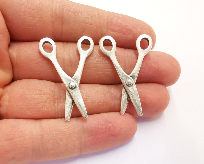 2 Scissors Charm Antique Silver Plated Charms (37x27 mm)  G20248