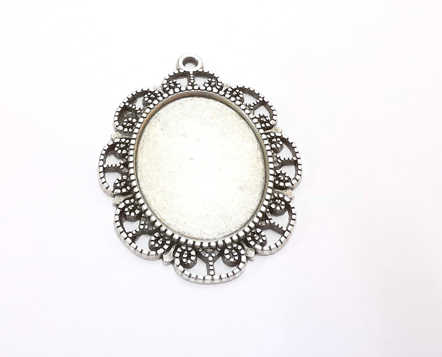 Pendant Blank Bezel Resin Bezel Mosaic Mountings Antique Silver Plated Pendant (56x42mm)( 35x26 mm Bezel Inner Size)  G20252