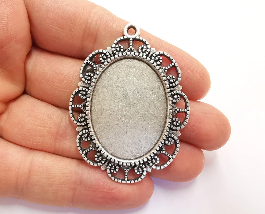 Pendant Blank Bezel Resin Bezel Mosaic Mountings Antique Silver Plated Pendant (56x42mm)( 35x26 mm Bezel Inner Size)  G20252