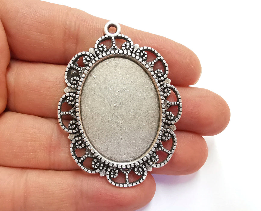 Pendant Blank Bezel Resin Bezel Mosaic Mountings Antique Silver Plated Pendant (56x42mm)( 35x26 mm Bezel Inner Size)  G20252