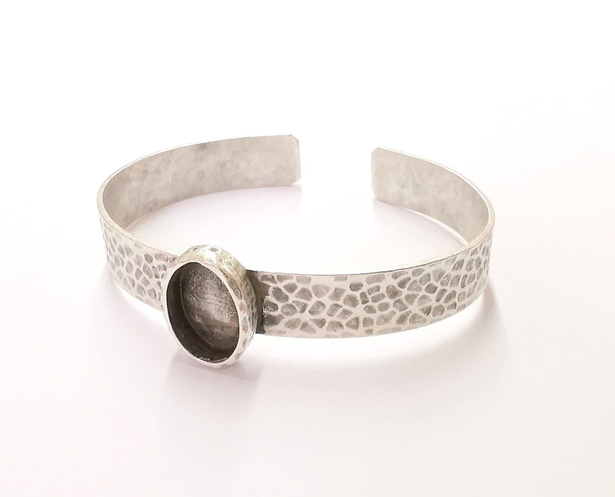 Bracelet Blank Resin Bangle Dry Flower inlay Blank Cuff Bezel Glass Cabochon Base Textured Adjustable Antique Silver (14x10mm ) G19858