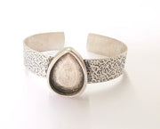 Bracelet Blank Resin Bangle Dry Flower inlay Blank Cuff Bezel Glass Cabochon Base Textured Adjustable Antique Silver (25x18mm ) G19860