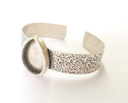 Bracelet Blank Resin Bangle Dry Flower inlay Blank Cuff Bezel Glass Cabochon Base Textured Adjustable Antique Silver (25x18mm ) G19860