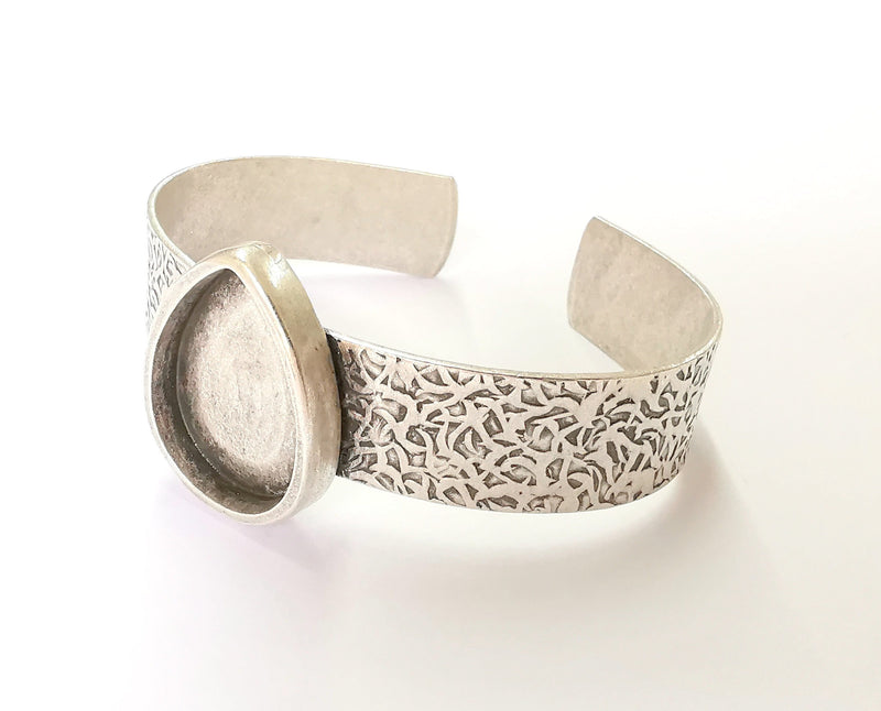 Bracelet Blank Resin Bangle Dry Flower inlay Blank Cuff Bezel Glass Cabochon Base Textured Adjustable Antique Silver (25x18mm ) G19860