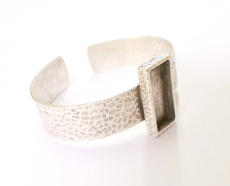 Bracelet Blank Resin Bangle Dry Flower inlay Blank Cuff Bezel Glass Cabochon Base Hammered Adjustable Antique Silver (25x10mm ) G19863