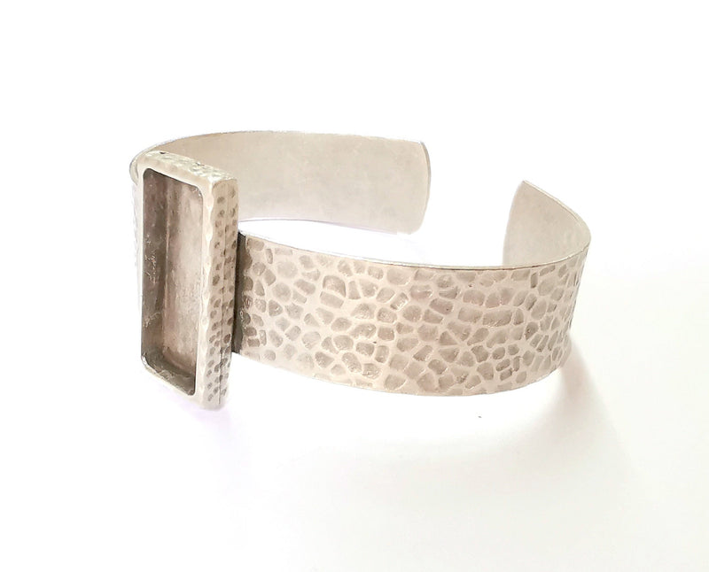 Bracelet Blank Resin Bangle Dry Flower inlay Blank Cuff Bezel Glass Cabochon Base Hammered Adjustable Antique Silver (25x10mm ) G19863