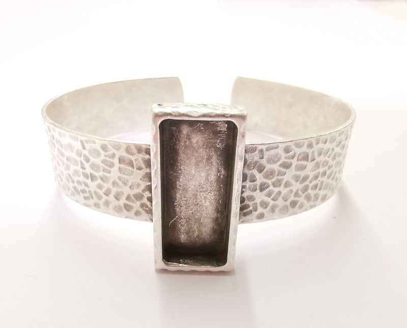 Bracelet Blank Resin Bangle Dry Flower inlay Blank Cuff Bezel Glass Cabochon Base Hammered Adjustable Antique Silver (25x10mm ) G19863