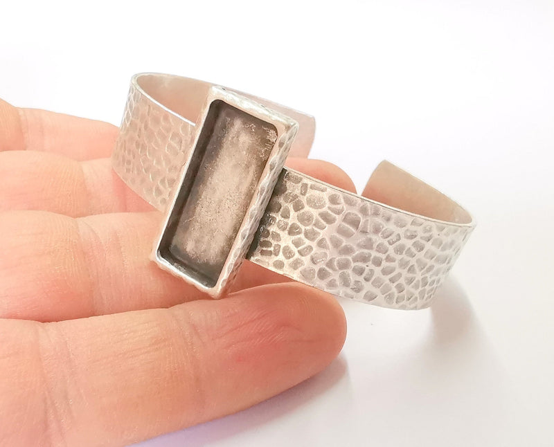 Bracelet Blank Resin Bangle Dry Flower inlay Blank Cuff Bezel Glass Cabochon Base Hammered Adjustable Antique Silver (25x10mm ) G19863