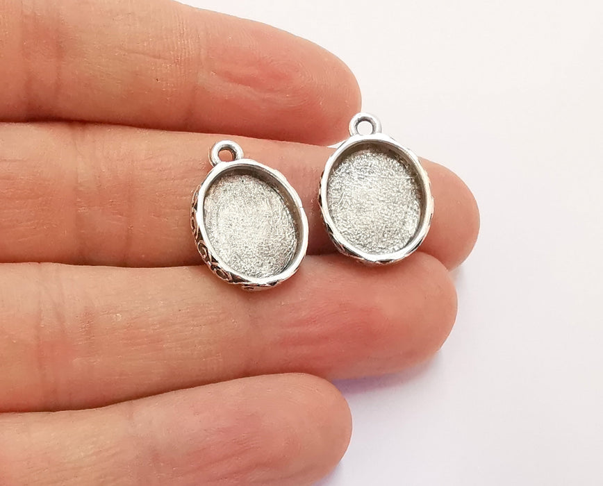 4 Silver Charms Blank Bezel Resin Bezel Mosaic Mountings Antique Silver Plated Charms (21x15mm)( 15x12 mm Bezel Inner Size)  G20259