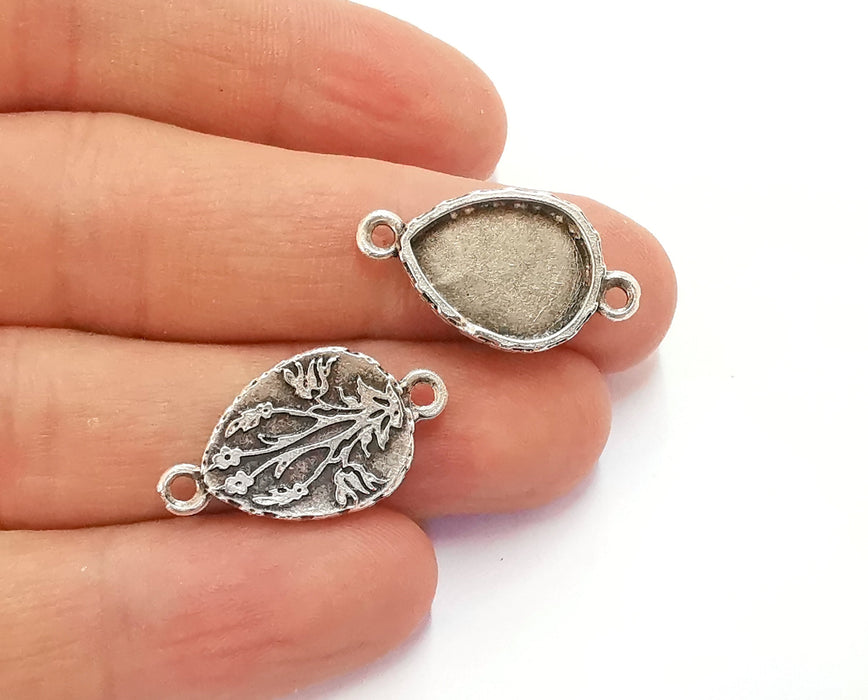 4 Flower Drop Connector Blank Bezel Resin Bezel Mosaic Mountings Antique Silver Plated Charms (26x15mm)( 16x12 mm Bezel Inner Size)  G20260