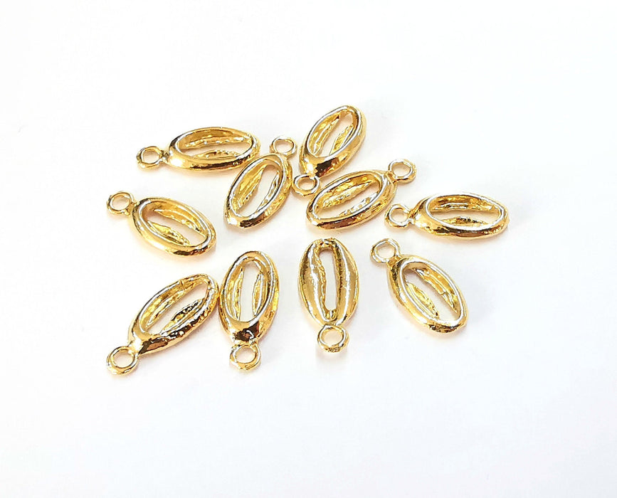 8 Cowrie Shell Charms Gold Charms Shiny Gold Plated Shell Charms (17x9mm)  G20281