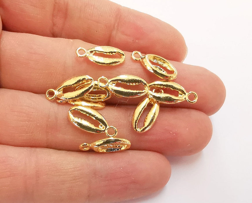 8 Cowrie Shell Charms Gold Charms Shiny Gold Plated Shell Charms (17x9mm)  G20281