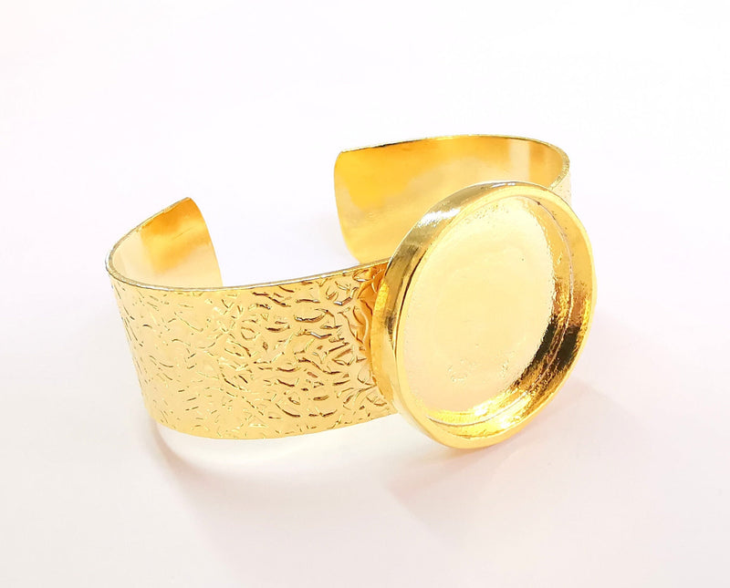 Bracelet Blank Resin Dry Flower inlay Blank Cuff Bezel Glass Cabochon Base Textured Adjustable Gold Plated  (30mm ) G22671