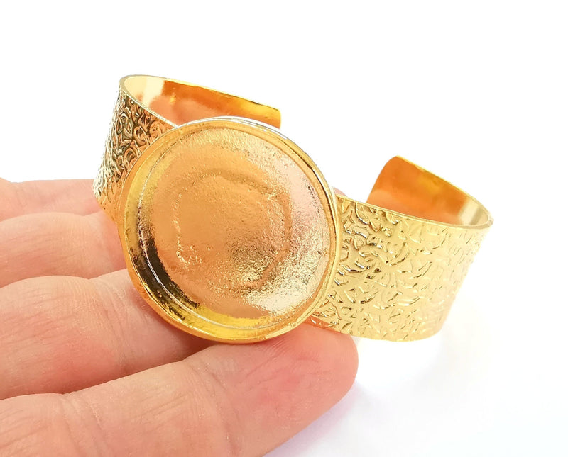 Bracelet Blank Resin Dry Flower inlay Blank Cuff Bezel Glass Cabochon Base Textured Adjustable Gold Plated  (30mm ) G22671