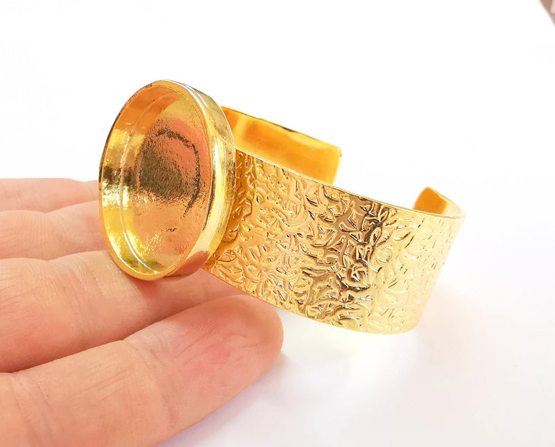 Bracelet Blank Resin Dry Flower inlay Blank Cuff Bezel Glass Cabochon Base Textured Adjustable Gold Plated  (30mm ) G22671