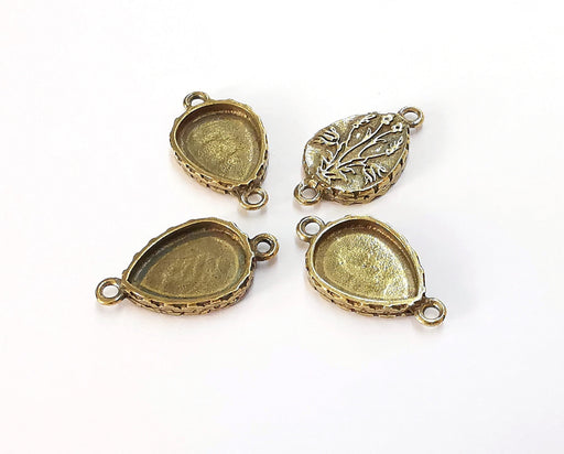 4 Charms Connector Blank Bezel Resin Bezel Mosaic Mountings Antique Bronze Plated Charms (26x15mm)( 16x12 mm Bezel Inner Size)  G20286