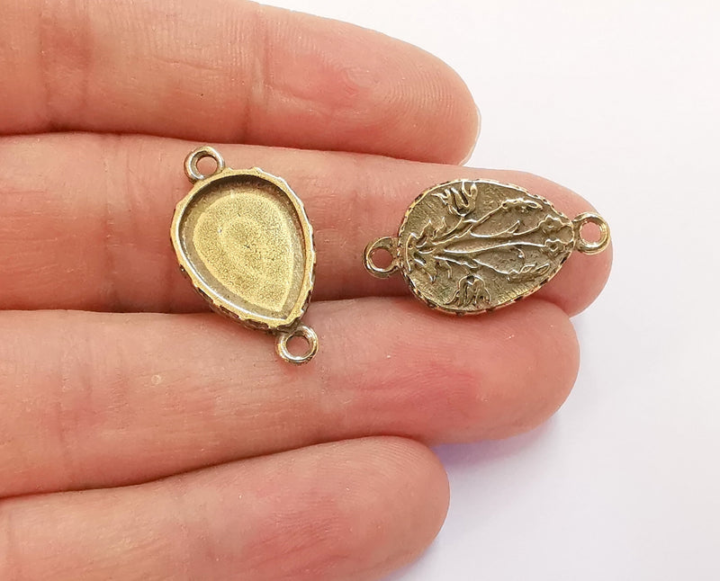 4 Charms Connector Blank Bezel Resin Bezel Mosaic Mountings Antique Bronze Plated Charms (26x15mm)( 16x12 mm Bezel Inner Size)  G20286