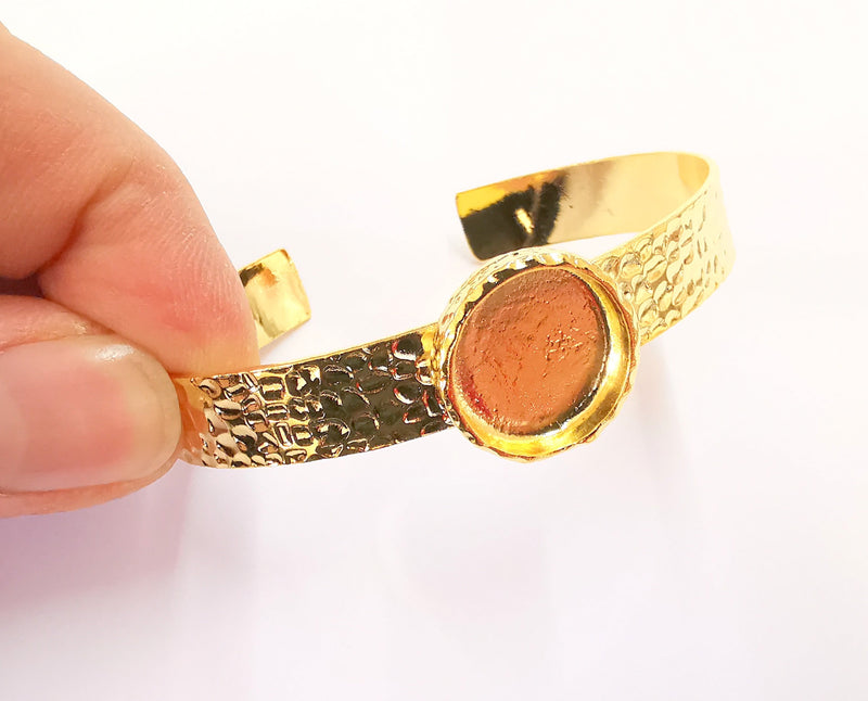 Bracelet Blank Resin Bangle Dry Flower inlay Blank Cuff Bezel Glass Cabochon Base Hammered Adjustable Gold Plated  (16mm ) G20287