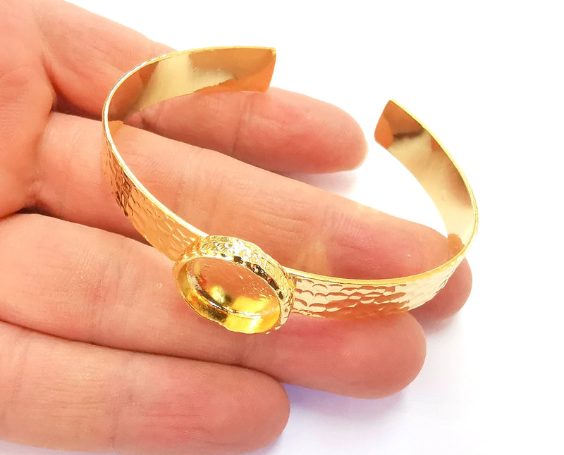 Bracelet Blank Resin Bangle Dry Flower inlay Blank Cuff Bezel Glass Cabochon Base Hammered Adjustable Gold Plated  (16mm ) G20287