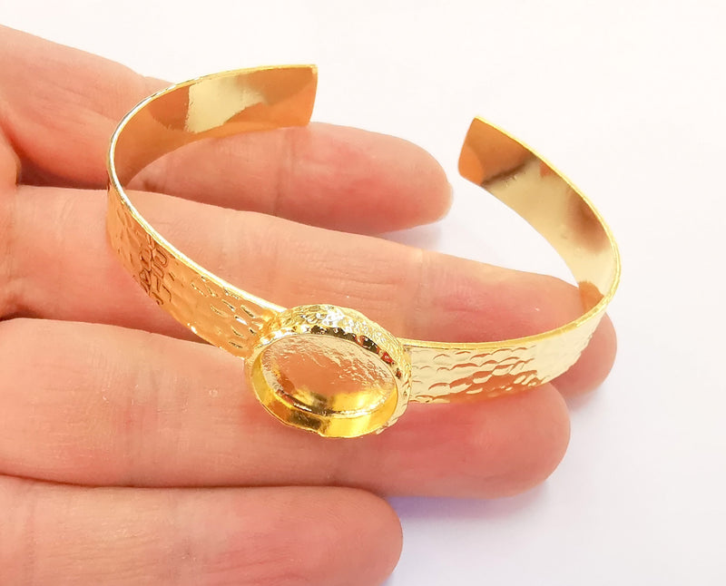 Bracelet Blank Resin Bangle Dry Flower inlay Blank Cuff Bezel Glass Cabochon Base Hammered Adjustable Gold Plated  (16mm ) G20287
